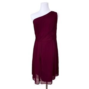 David's Bridal Crinkle Chiffon One Shoulder Burgundy Cocktail Dress Bridesmaid 1